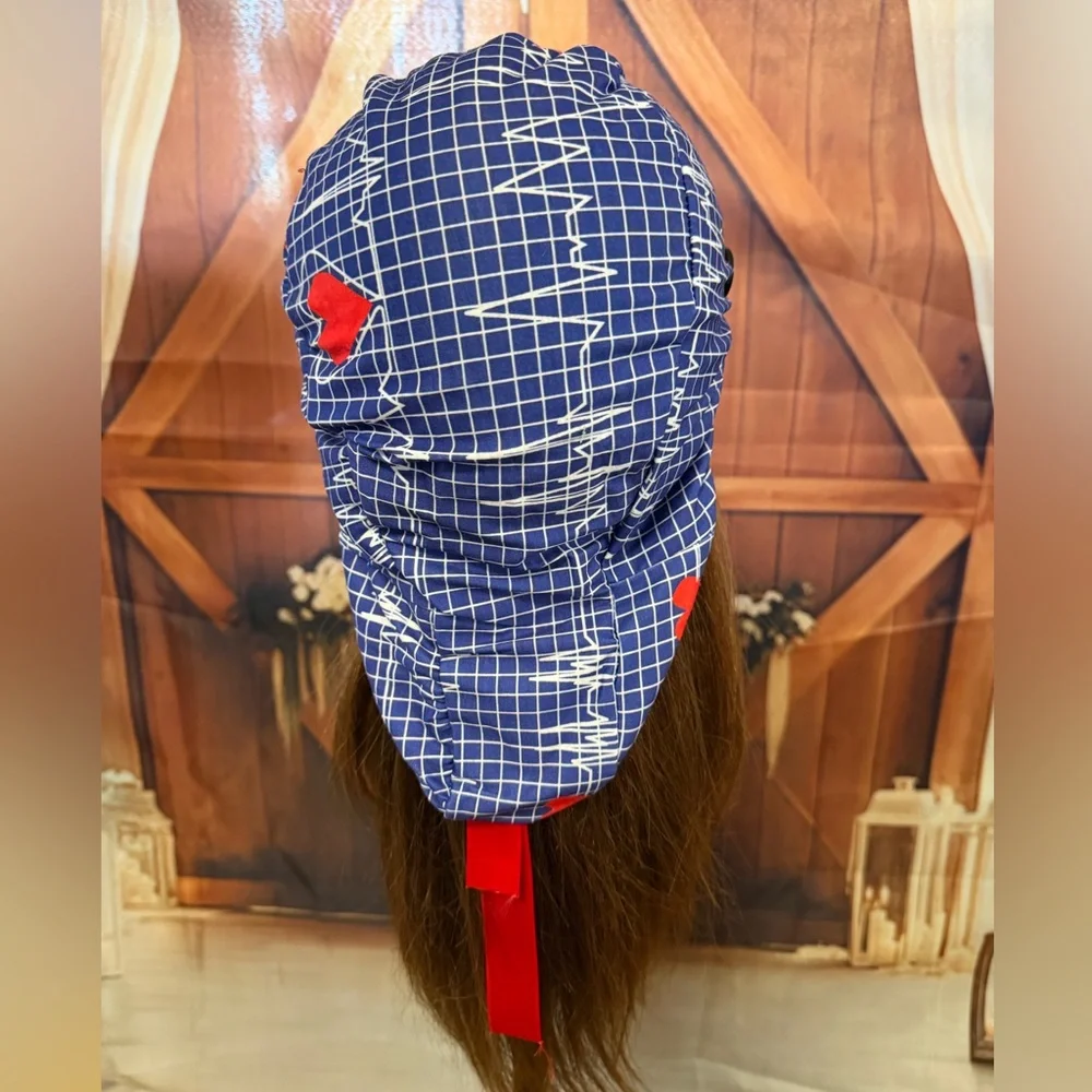 Blue and Red Women's Scrub Cape with buttons for Mask - Picture 2 of 3